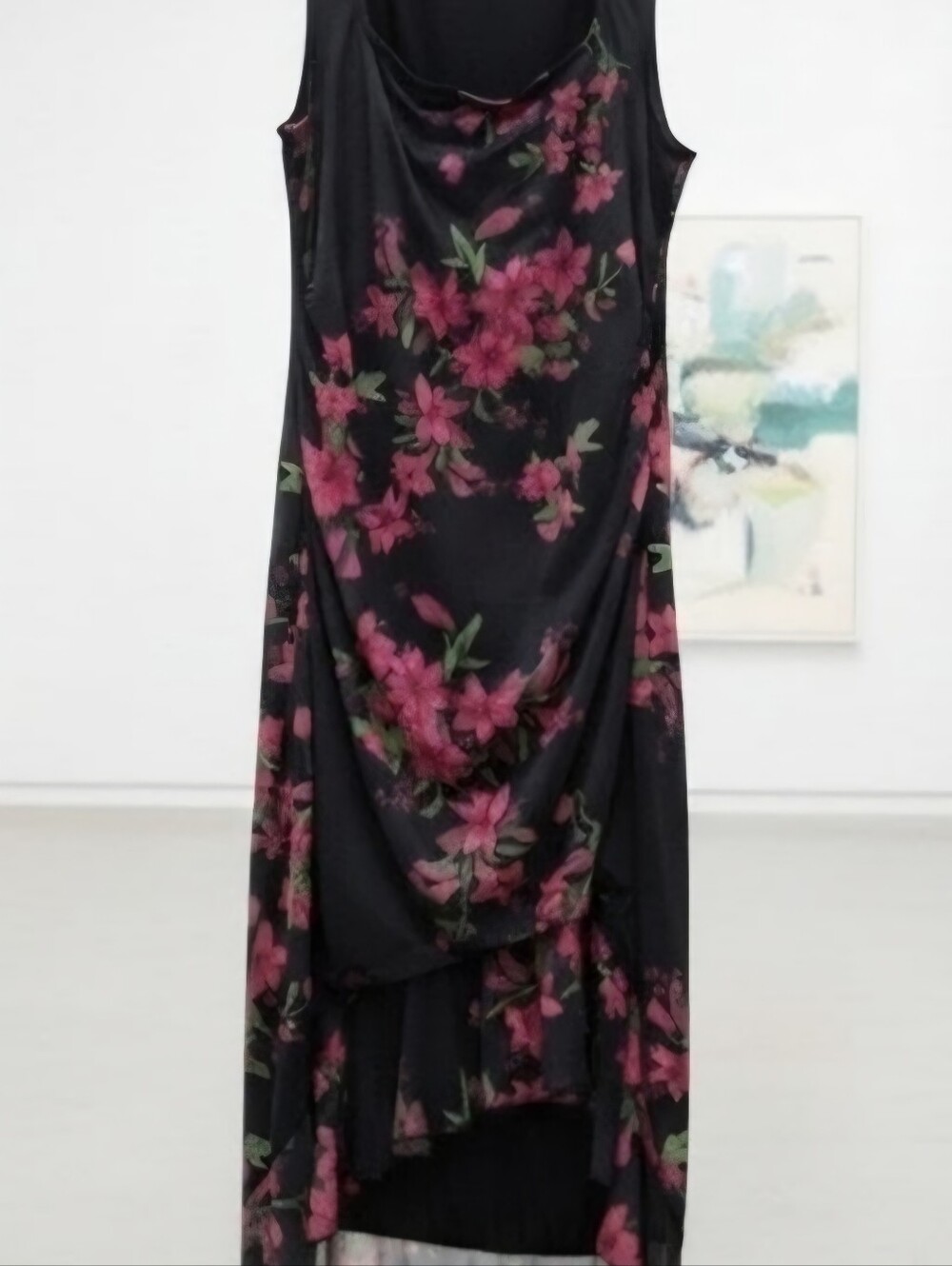 MEROKEETY Floral Midi Bodycon Dress Square Neck Sleeveless Ruffle Hem Black XL